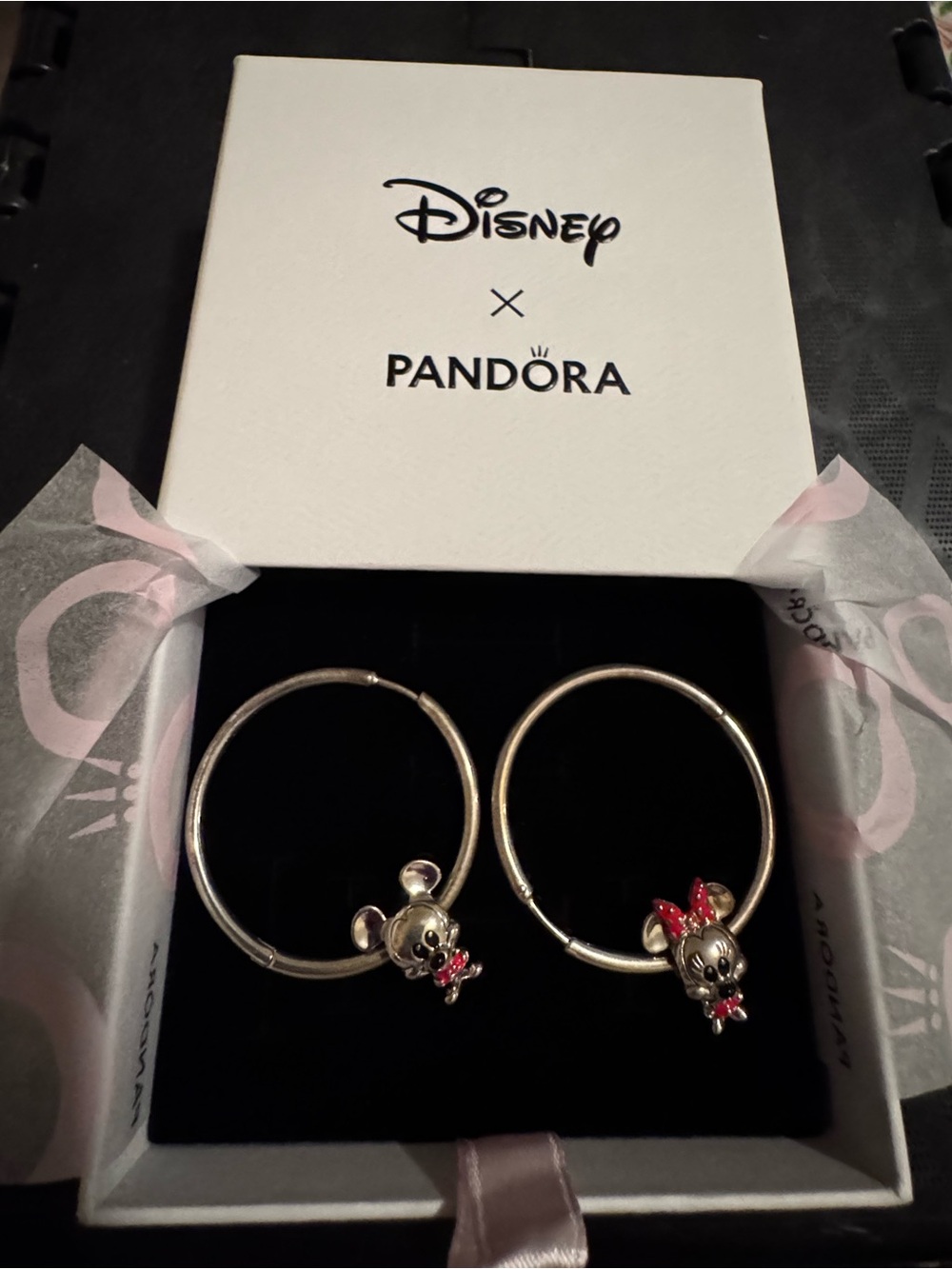Disney x Pandora Minnie & Mickey Hoop Earrings - Silver with Red Accents